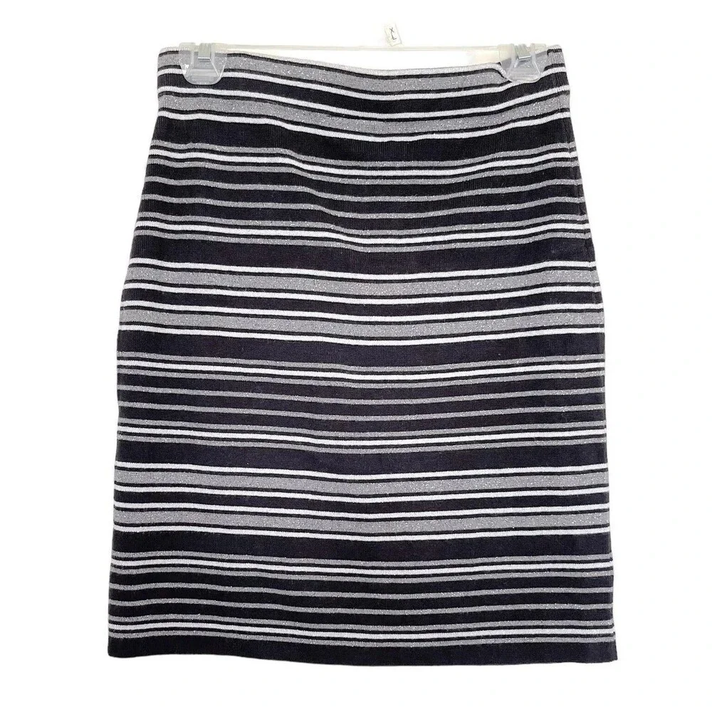Loft Outlet Womens Skirt Gray Striped Pencil Metallic Black Silver Sparkle Sz XS
